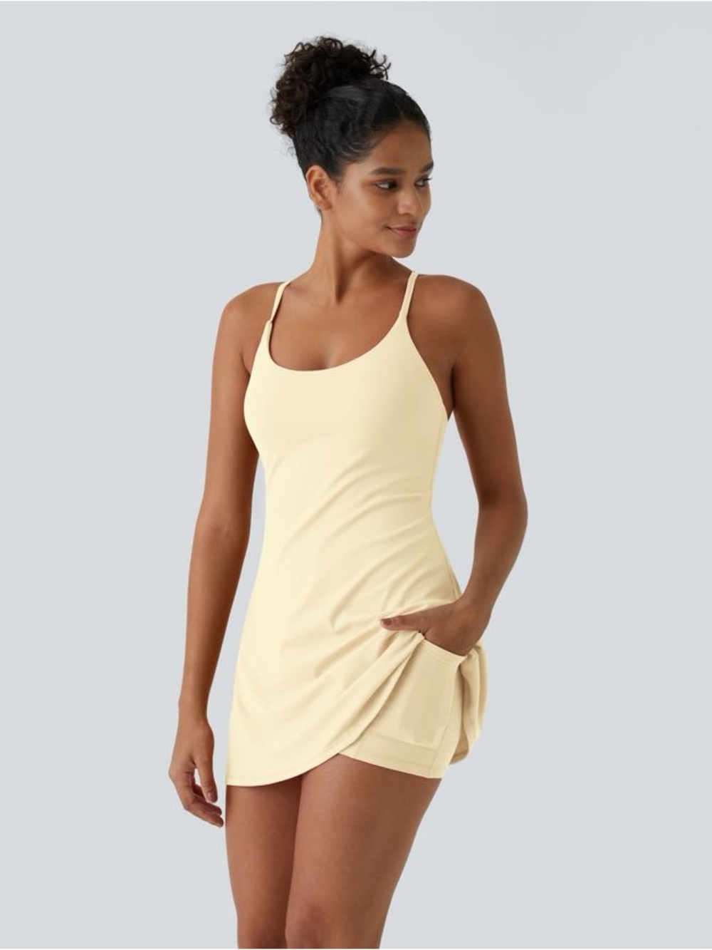 Women’s Yellow Scoop Neck Swim Dress